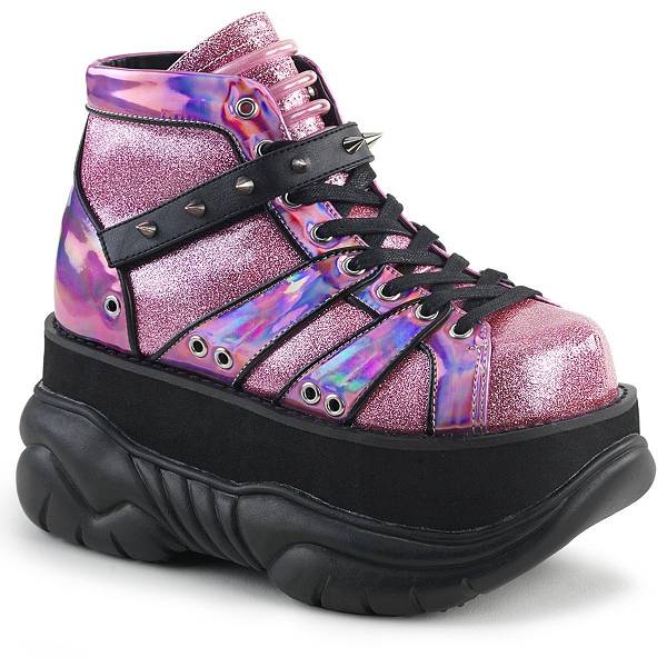 Demonia Women's Neptune-100 Platform Shoes - Pink Glitter/Silver D4038-57US Clearance
